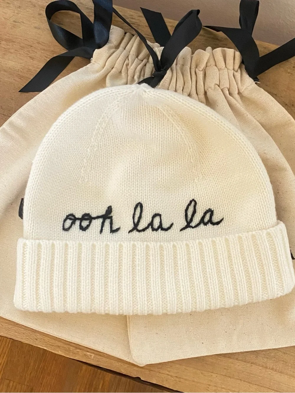 kate ♠️ Spade Cream Beanie with Black 